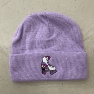 Lilac beanie with white roller skate embroidery